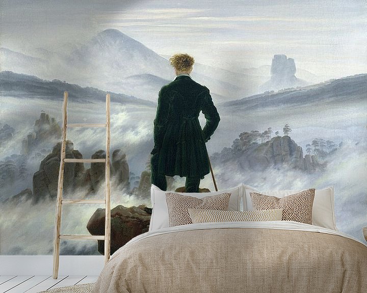 De wandelaar boven de nevelen, Caspar David Friedrich op canvas, behang
